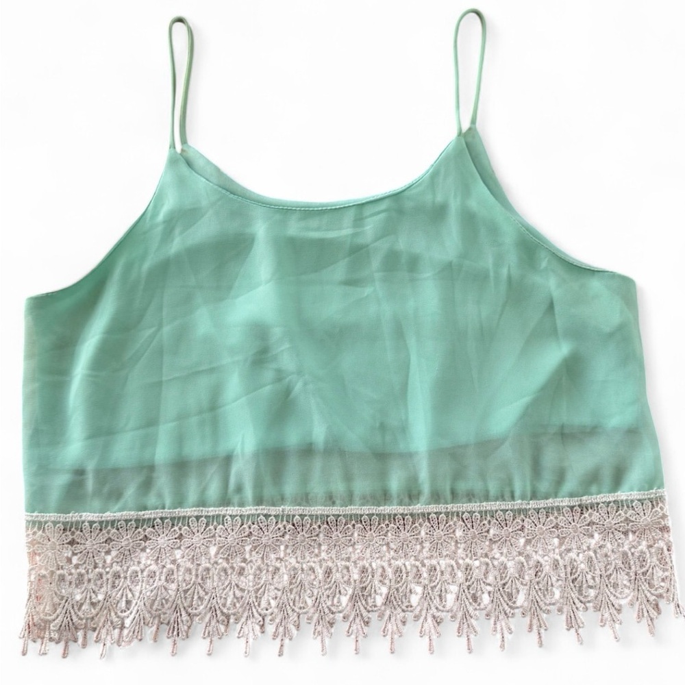 Poetry Mint Green Lace Trim Cami Top